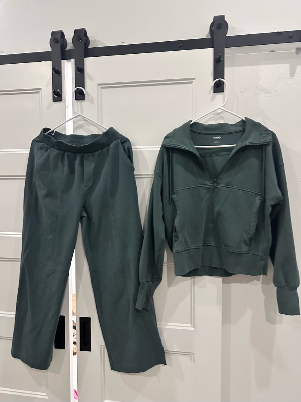 Old Navy Dark Green Track Pants & Quarter-Zip Pullover